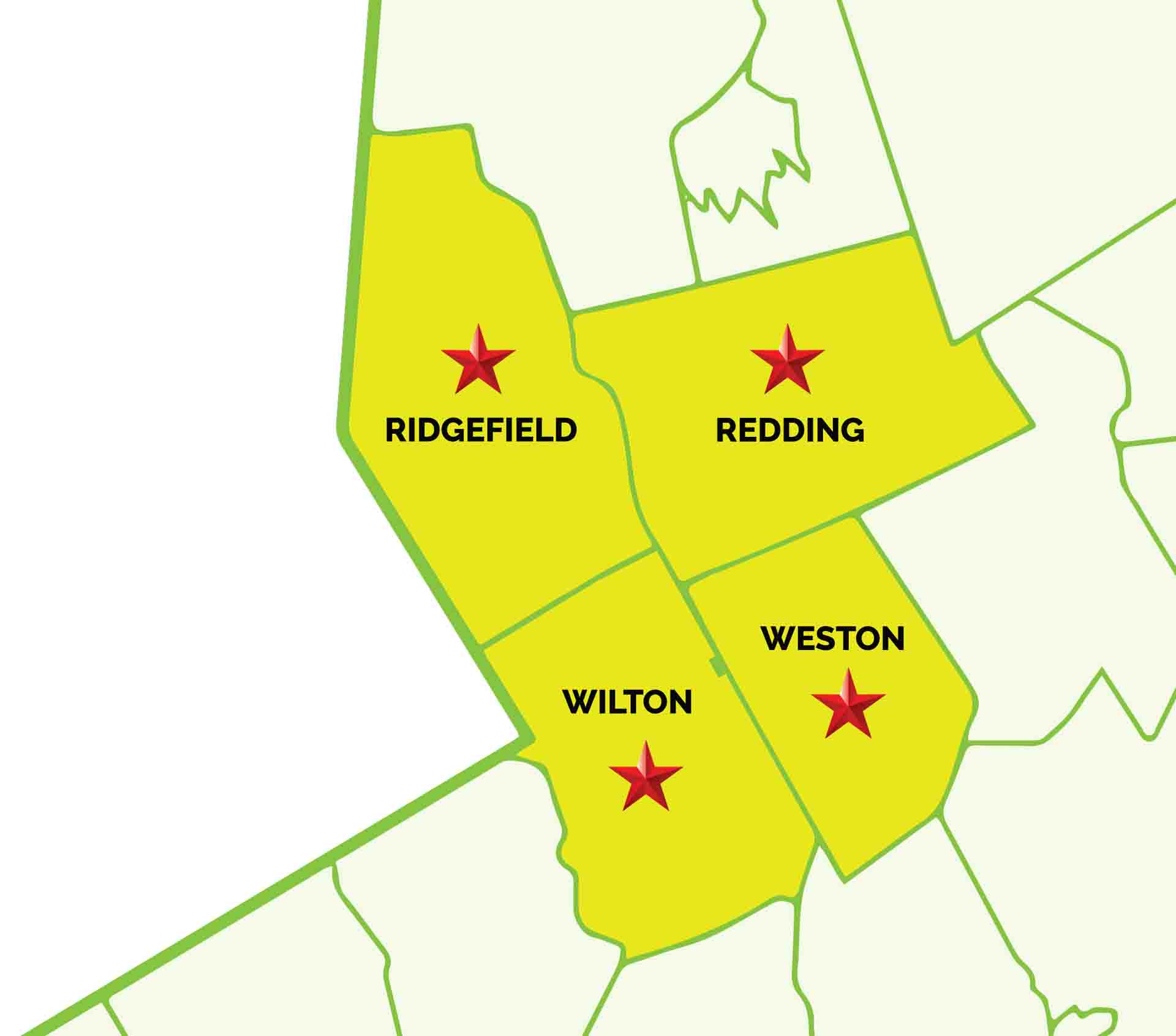 A-Z Landscaping Service Map - Ridgefield - Redding - Wilton - Weston Connecticut